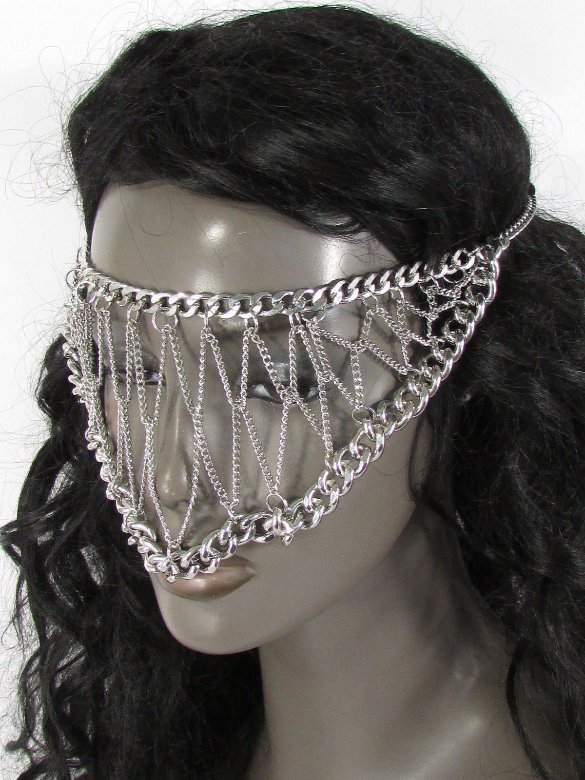 Silver Metal Eye Cover Half Face Elastic Mask Thick