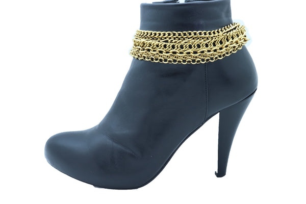 Cute Women Trendy Vintage Gold Color Metal Chain Boot Bracelet Western Shoe Charm Fashion Jewelry
