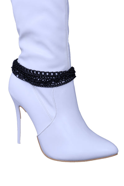 Brand New Women Black Metal Chain Boot Bracelet Anklet Shoe Wave Charm Texas Western Style