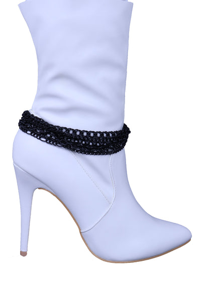 Brand New Women Black Metal Chain Boot Bracelet Anklet Shoe Wave Charm Texas Western Style