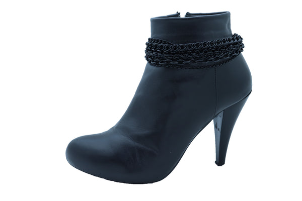 Brand New Women Black Metal Chain Boot Bracelet Anklet Shoe Wave Charm Texas Western Style