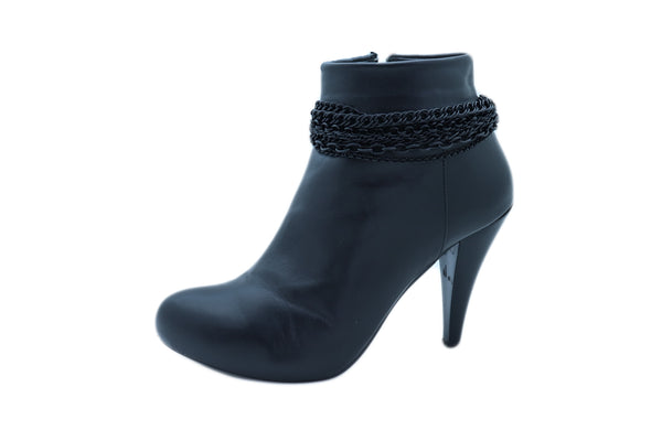 Brand New Women Black Metal Chain Boot Bracelet Anklet Shoe Wave Charm Texas Western Style