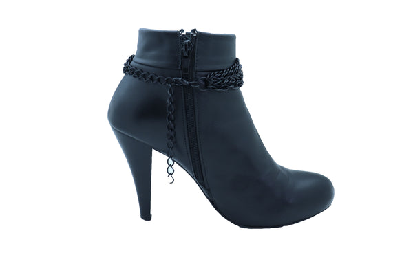 Brand New Women Black Metal Chain Boot Bracelet Anklet Shoe Wave Charm Texas Western Style