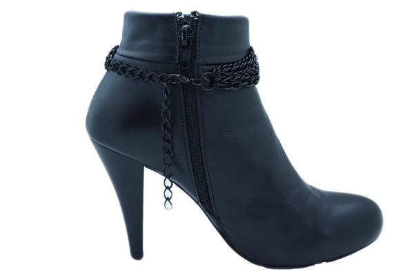 Brand New Women Black Metal Chain Boot Bracelet Anklet Shoe Wave Charm Texas Western Style