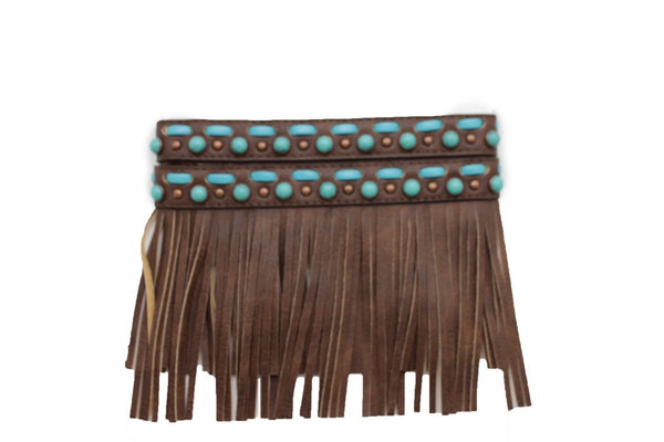Black Brown Leather Long Fringes Turquoise Blue Beads Western Pair Boots Toppers Women Accessories