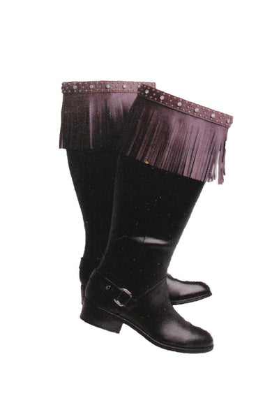 Black Brown Leather Long Fringes Turquoise Blue Beads Western Pair Boots Toppers Women Accessories