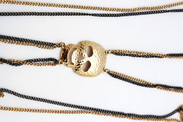 Pewter Gold Silver Metal Body Chains Harness Skeleton Skull Long Necklace New Jewelry Accessories