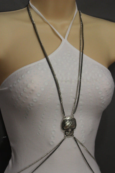 Pewter Gold Silver Metal Body Chains Harness Skeleton Skull Long Necklace New Jewelry Accessories