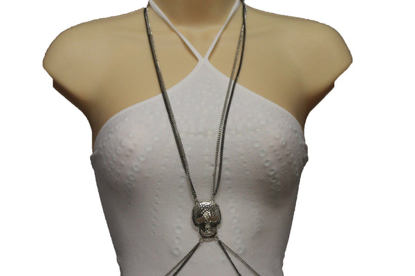 Pewter Gold Silver Metal Body Chains Harness Skeleton Skull Long Necklace New Jewelry Accessories