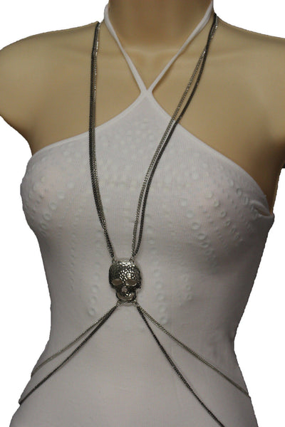Pewter Gold Silver Metal Body Chains Harness Skeleton Skull Long Necklace New Jewelry Accessories