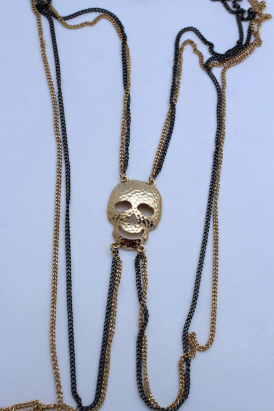 Pewter Gold Silver Metal Body Chains Harness Skeleton Skull Long Necklace New Jewelry Accessories