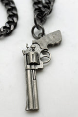 Pewter Metal Chain Weapon Western Pistol Gun Pendant Soldier Long Necklace Men