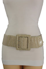 Crocodile Stamped Faux Leather Square Buckle Wide Waistband Belt
