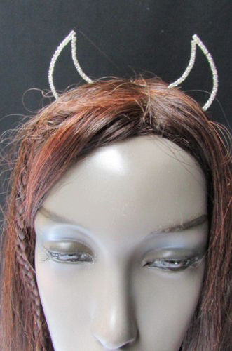 Red Silver Rhinestone Metal Head Band Small Devil Horn Ears Halloween Style Women Hair Accessories