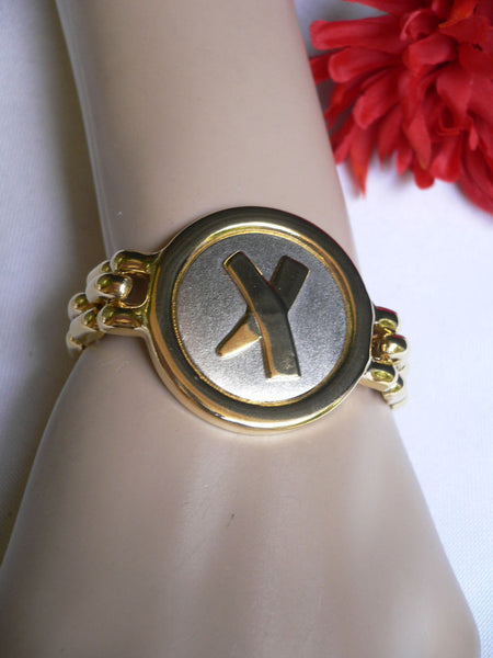 Gold Metal Shield Chains X Circle 80' Style Retro Bracelet New Women Men Fashion Jewelry Accessories - alwaystyle4you - 7