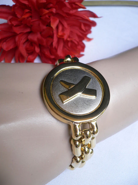 Gold Metal Shield Chains X Circle 80' Style Retro Bracelet New Women Men Fashion Jewelry Accessories - alwaystyle4you - 9