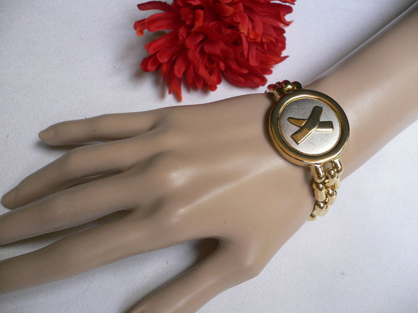 Gold Metal Shield Chains X Circle 80' Style Retro Bracelet New Women Men Fashion Jewelry Accessories
