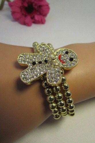 Gold Metal Chains Beads Bracelet Rhinestones Gingerbread Man New Women Fashion Jewelry Accessories - alwaystyle4you - 1