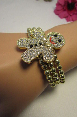 Gold Metal Chains Beads Bracelet Rhinestones Gingerbread Man New Women Fashion Jewelry Accessories - alwaystyle4you - 12