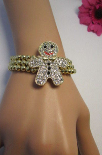Gold Metal Chains Beads Bracelet Rhinestones Gingerbread Man New Women Fashion Jewelry Accessories - alwaystyle4you - 3