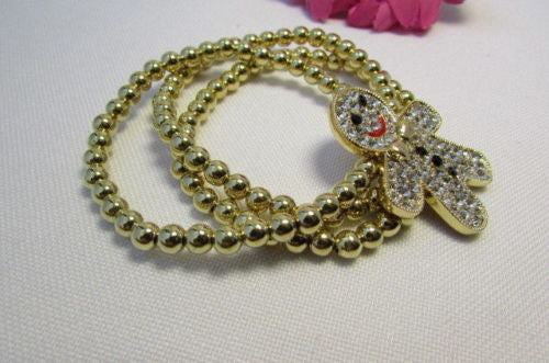 Gold Metal Chains Beads Bracelet Rhinestones Gingerbread Man New Women Fashion Jewelry Accessories - alwaystyle4you - 4