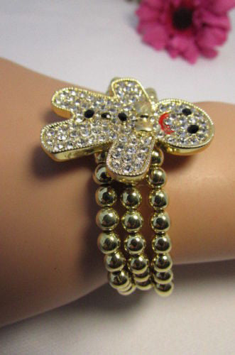 Gold Metal Chains Beads Bracelet Rhinestones Gingerbread Man New Women Fashion Jewelry Accessories - alwaystyle4you - 7