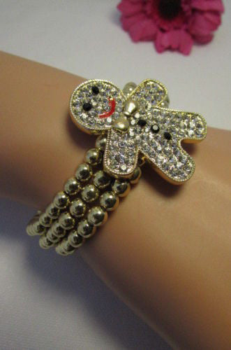 Gold Metal Chains Beads Bracelet Rhinestones Gingerbread Man New Women Fashion Jewelry Accessories - alwaystyle4you - 8