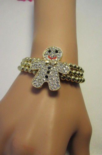 Gold Metal Chains Beads Bracelet Rhinestones Gingerbread Man New Women Accessories