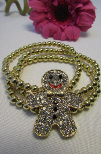 Gold Metal Chains Beads Bracelet Rhinestones Gingerbread Man New Women Fashion Jewelry Accessories - alwaystyle4you - 10