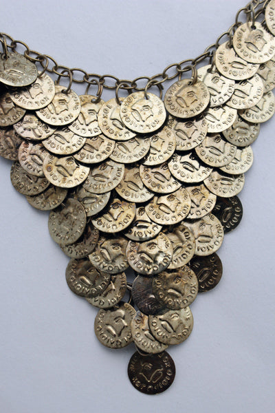 Rusty Antique Gold Metal Chains Coins Necklace New Women Fashion Jewelry Accessories