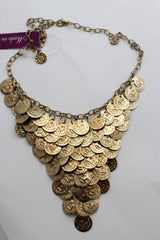 Rusty Antique Gold Metal Chains Coins Necklace