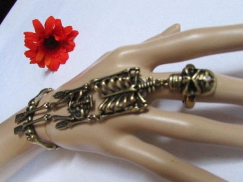 Rusty Gold Hot Hand Chain Bracelet Slave Ring Long Skeleton Skull Women Accessories