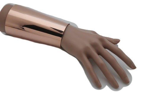 Shiny Light Pink Gold Metal Long Cuff Bracelet Bulky Wonder Fancy Style Women Accessories