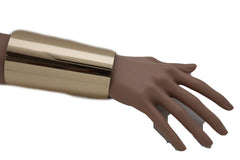 Shiny Light Pink Gold Metal Long Cuff Bracelet Bulky Wonder Fancy Style