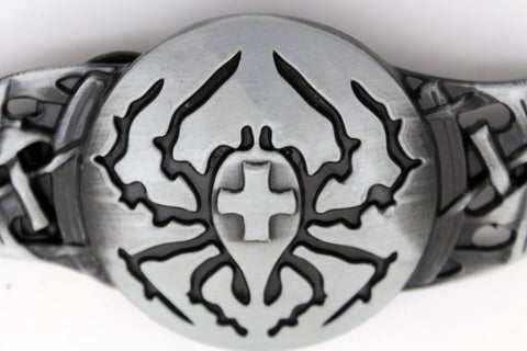 Silver Metal Extra Long Black Widow Spider Cross Halloween Belt Buckle Men Women Accessories