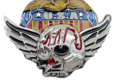 Silver Skull Wings Skeleton USA Army American Eagle Bloody Belt Buckle Men