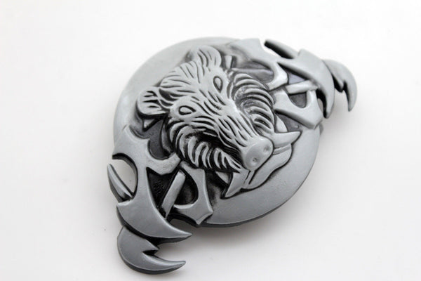 Silver Black Animal Wild Pig Boar Tusks Head Hunters Unique Belt Buckle New Men Women Accessories