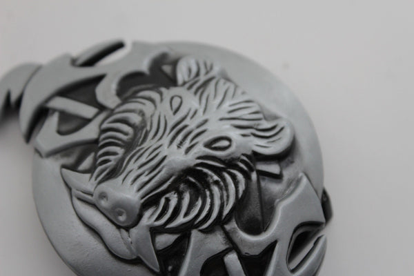 Silver Black Animal Wild Pig Boar Tusks Head Hunters Unique Belt Buckle New Men Women Accessories