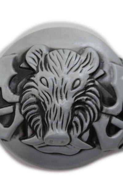 Silver Black Animal Wild Pig Boar Tusks Head Hunters Unique Belt Buckle New Men Women Accessories