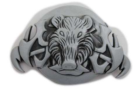 Silver Black Animal Wild Pig Boar Tusks Head Hunters Unique Belt Buckle New Men Women Accessories