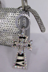 Silver Black Multi Rhinestones Big Stylish Bag Necklace Pendant