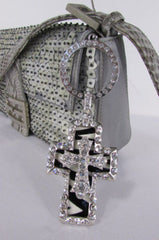 Silver Black Multi Rhinestones Big Stylish Bag Necklace Pendant