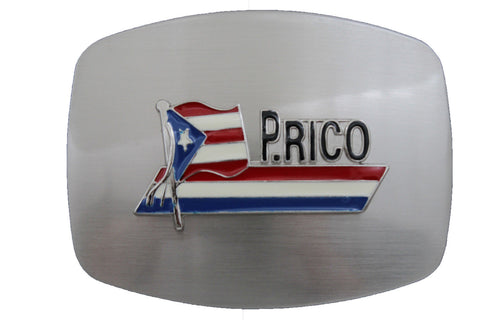 Silver Blue Red White Metal Square Big Puerto Rico Flag Belt Buckle New Men Women Accessories