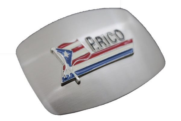 Silver Blue Red White Metal Square Big Puerto Rico Flag Belt Buckle New Men Women Accessories