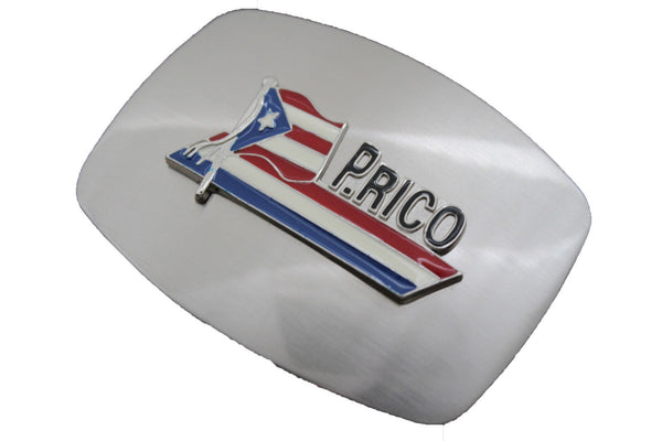 Silver Blue Red White Metal Square Big Puerto Rico Flag Belt Buckle New Men Women Accessories