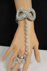 Silver Hand Chain Bracelet Multi Rhinestone Infinity Symbol