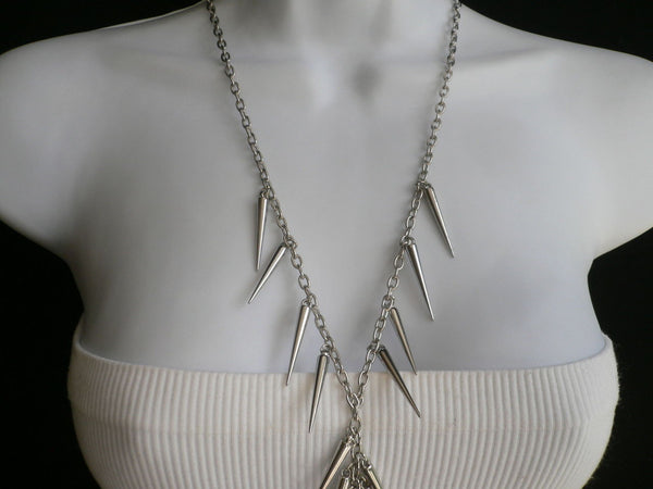 Silver Gold Metal Body Chain Long Spikes Special Necklace New Women Fashion Trendy Accessories