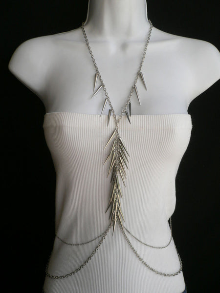 Silver Gold Metal Body Chain Long Spikes Special Necklace New Women Fashion Trendy Accessories