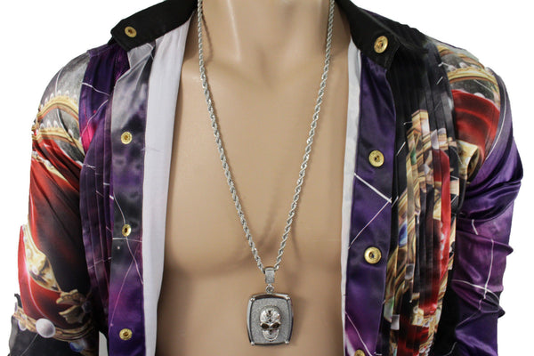 Silver Gold Metal Chain Big 3D Skeleton Skull Pendant Long Necklace New Men Fashion Accessories