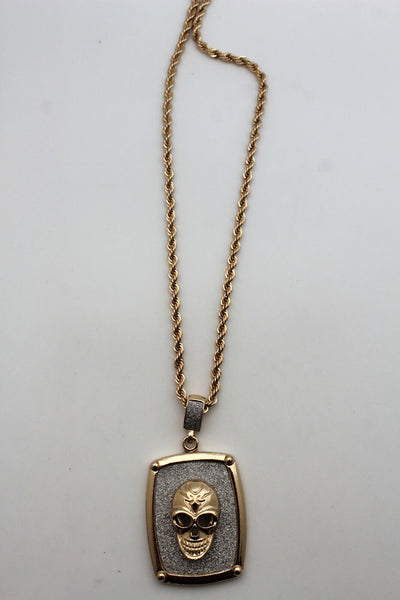 Silver Gold Metal Chain Big 3D Skeleton Skull Pendant Long Necklace New Men Fashion Accessories